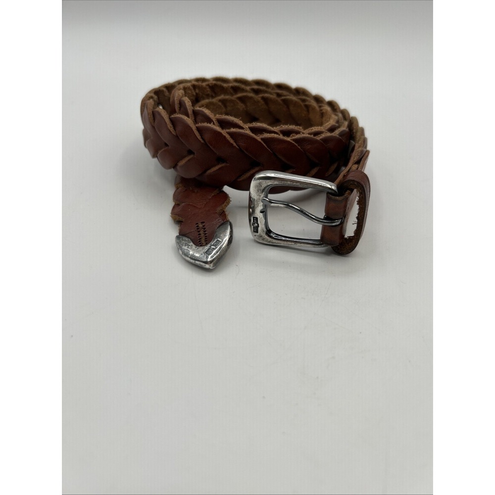 Ralph Lauren  Braided Leather Belt Mens 32 Brown Sterling Silver Buckle‎ RL85